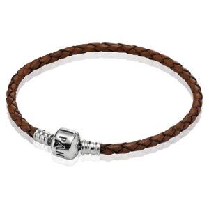Pandora Brown Braided Leather Bracelet with Silver Clasp